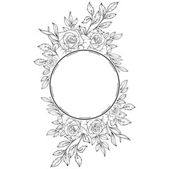 outline hand drawn rose flower frame decoration
