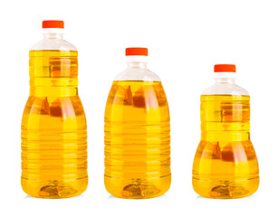 Bottles of sunflower oil isolated on white background.