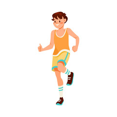Fototapeta na wymiar Teen Boy Character Jogging Doing Sport Exercise Vector Illustration
