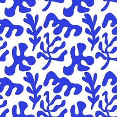 Seamless vector pattern with abstract matisse style shapes. Hand drawn cutout silhouettes of branches,corals. Contemporary doodle art background