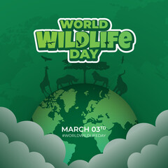World Wildlife Day March 3td with nature illustration on maps background