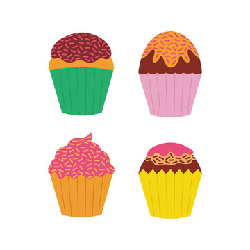 Set cupcakes with cream. Sweet pastries decorated. Vector illustration design.
