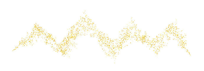 Zigzag, squiggle plume golden abstract grainy texture, crumbs for background or backdrop. Gold dust. Sand particles grain. Jewelry, carefully placed by hand. Jewel confetti. Vector