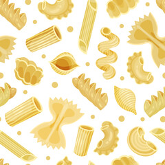 Italian pasta seamless pattern. Premium quality traditional product of Italian cuisine repeating print for wallpaper, wrapping paper, textile, package design cartoon