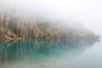 Issyk lake in the fog. Kazakhstan landscape