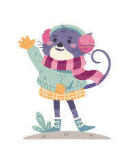 Cat in Winter Clothes - Hand Drawn - Winter Animal