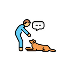Command to lie down color line icon. Dog training.