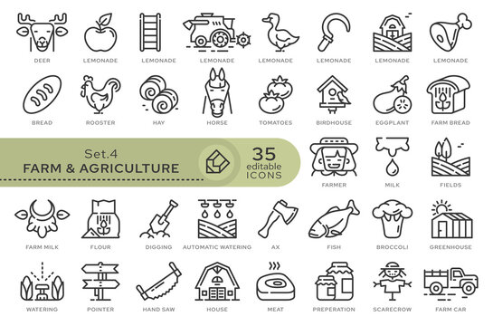 Set of conceptual icons. Vector icons in flat linear style for web sites, applications and other graphic resources. Set from the series - Farm and Agriculture. Editable outline icon.	