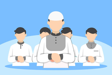 Muslim prayers in congregation flat illustration