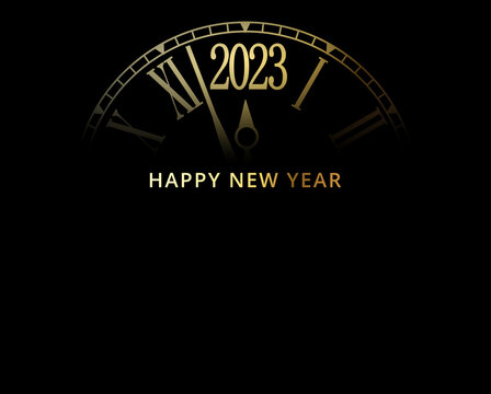 2023 New Year card with classic clock on gold background with copy space,illustration