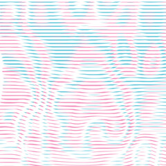 Moire gradient glitch texture, bright phantom wavy lines optical illusion. Abstract rainbow pattern with distorted lines. 
Digital screen effect make in overlay background. Vector ripples wallpaper - obrazy, fototapety, plakaty