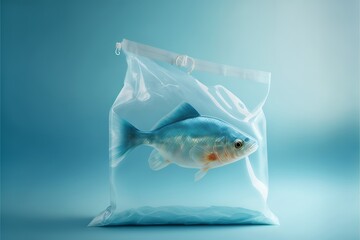 Fish in plastic bag. Generative AI