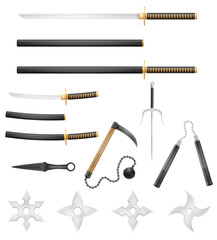 ninja weapon japanese warrior assassin vector illustration