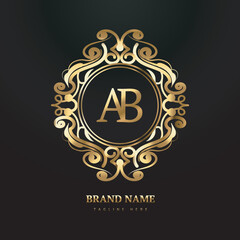 Vector luxury letter ab logo template in gold color modern trendy initial luxury ab letter logo design