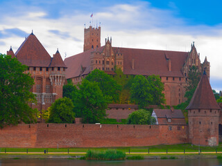 Fototapeta na wymiar Castle of the Teutonic Knights Order in Malbork, Poland, is the largest castle in the world. Malbork Poland.