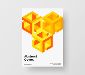 Fresh booklet A4 design vector template. Vivid mosaic hexagons front page illustration.