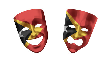 Theater 3d masks in colors of national flag on white background. Timor East