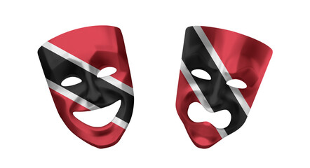 Theater 3d masks in colors of national flag on white background. Trinidad and Tobago