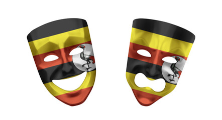 Theater 3d masks in colors of national flag on white background. Uganda