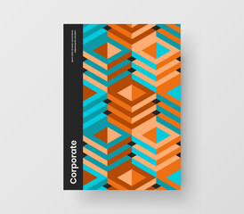 Minimalistic brochure design vector template. Multicolored mosaic tiles journal cover concept.