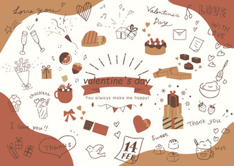 バレンタインの手がきアイコンセット