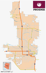 simple road map of the city of Phoenix, Arizona, United States
