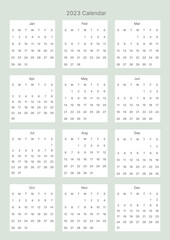 This is a simple style year planner with a year 12 month calendar for 2023. Note, scheduler, diary, calendar planner document template illustration.