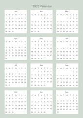 This is a simple style year planner with a year 12 month calendar for 2023. Note, scheduler, diary, calendar planner document template illustration.