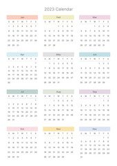 This is a simple style year planner with a year 12 month calendar for 2023. Note, scheduler, diary, calendar planner document template illustration.