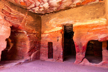 colorful sandstone of a garve in Petra,Jordan