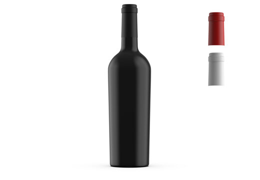 Bottle of red wine, tipe bordolese deco 75cl, alpha channel background, with stackable capsules on transparent, to make packshot and mockup, 3d rendering.