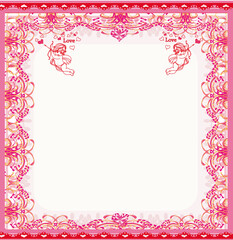 Happy valentine's day vintage card with cupids and elegant frame ornaments