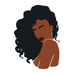 Afro American Woman Vector Illustration Portrait. Beautiful Girl Dark Skin. Curly Hair - 556658833