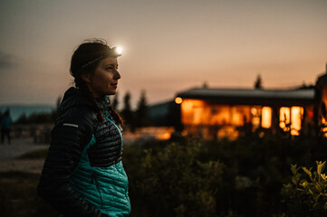 Ridge over the Slovakia mountains mala fatra. Hiking in Slovakia mountains landscape. Woman...