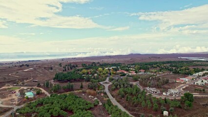 Drone shot of Ortal in the golan heights israel