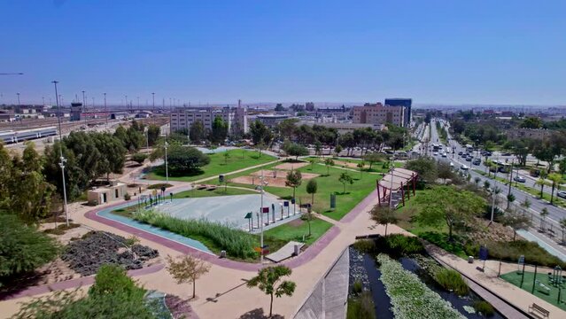 Drone shot of a modern park in beer sheva