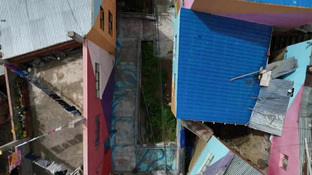 Establishing Aerial Fly Drone View of La Paz, Bolivia and Colorful Neighborhood of Chualluma. High resolution 4k