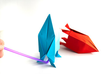 paper rocket on a white background. origami.paper craft