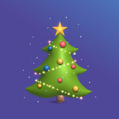 Fototapeta na wymiar 3D illustration of a Christmas tree with snow on a gradient background