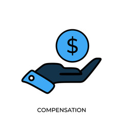 The best Business Compensation icon in blue, flat vector illustration in trendy style, isolated on white background. Editable perfect graphic resources for many purposes.