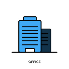 The best Business Office icon in blue, flat vector illustration in trendy style, isolated on white background. Editable perfect graphic resources for many purposes.