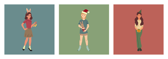 Traditional winter holiday celebration. Hand drawn Vector illustration