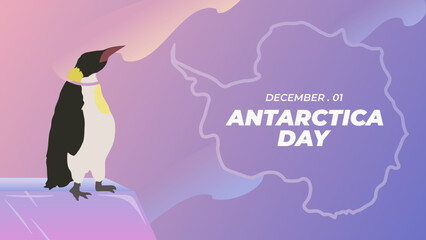 Antarctica day vector illustration template in the best color theme, with antarctica map and penguin. Observed every december 1. Perfect for your graphic resources for many purposes, banner or poster.