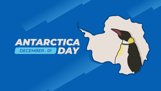Antarctica day vector illustration template in trendy design style, with antarctica map and penguin. Observed every december 1. Perfect for your graphic resources for many purposes, banner or poster.