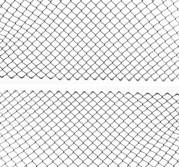 Opening in metallic fence isolated on white background .breakthrough concept. metaphor. Chain-link, wire netting, wire mesh, cyclone hurricane fence. Challenge. uncertainty