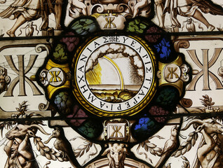 Stained glass in Ecouen castle, Ecouen, France