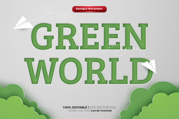green world eco green papercut editable text effect