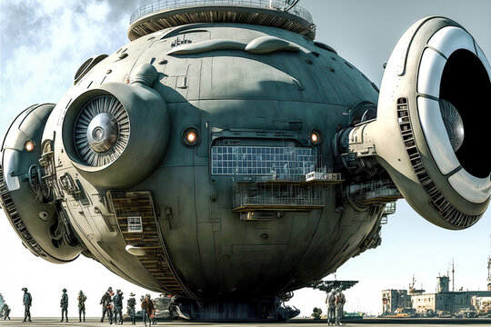 UFO Raumschiff Aliens Fliegende Untertasse Ausserirdische Invasion Riesiges Spaceship &Uuml;bernahme Angriff Unvorstellbar Generative AI Digital Art Backdrop Hintergrund Illustration