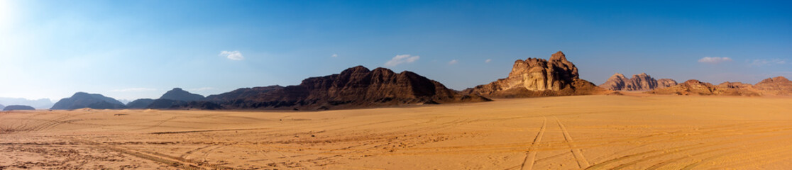 landscape panorama of Wadi Rum desert,Jordan - 556664245