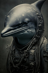 Fototapeta na wymiar Dolphin portrait in military style